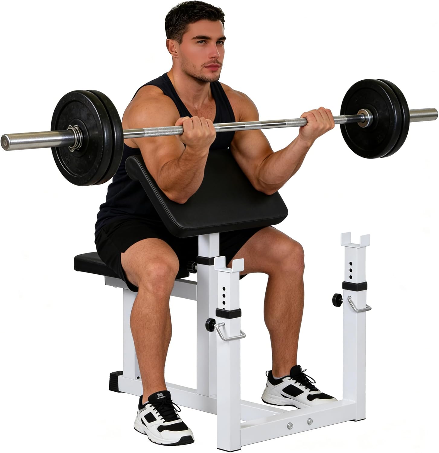 JupiterForce Preacher Curl Bench, Adjustable Arm Curl Bench for Bicep Isolation 550 LBS Capacity Home Gym Strength Training Equipment, Barbell Rack and Dumbbell Station