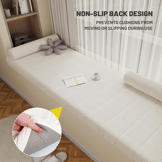 Custom Window Seat Cushions Indoor All Season, Bench Cushions for Indoor Furniture Removable/Washable, Non-Slip Waterproof Cat Scratch Bay Window Cushion.