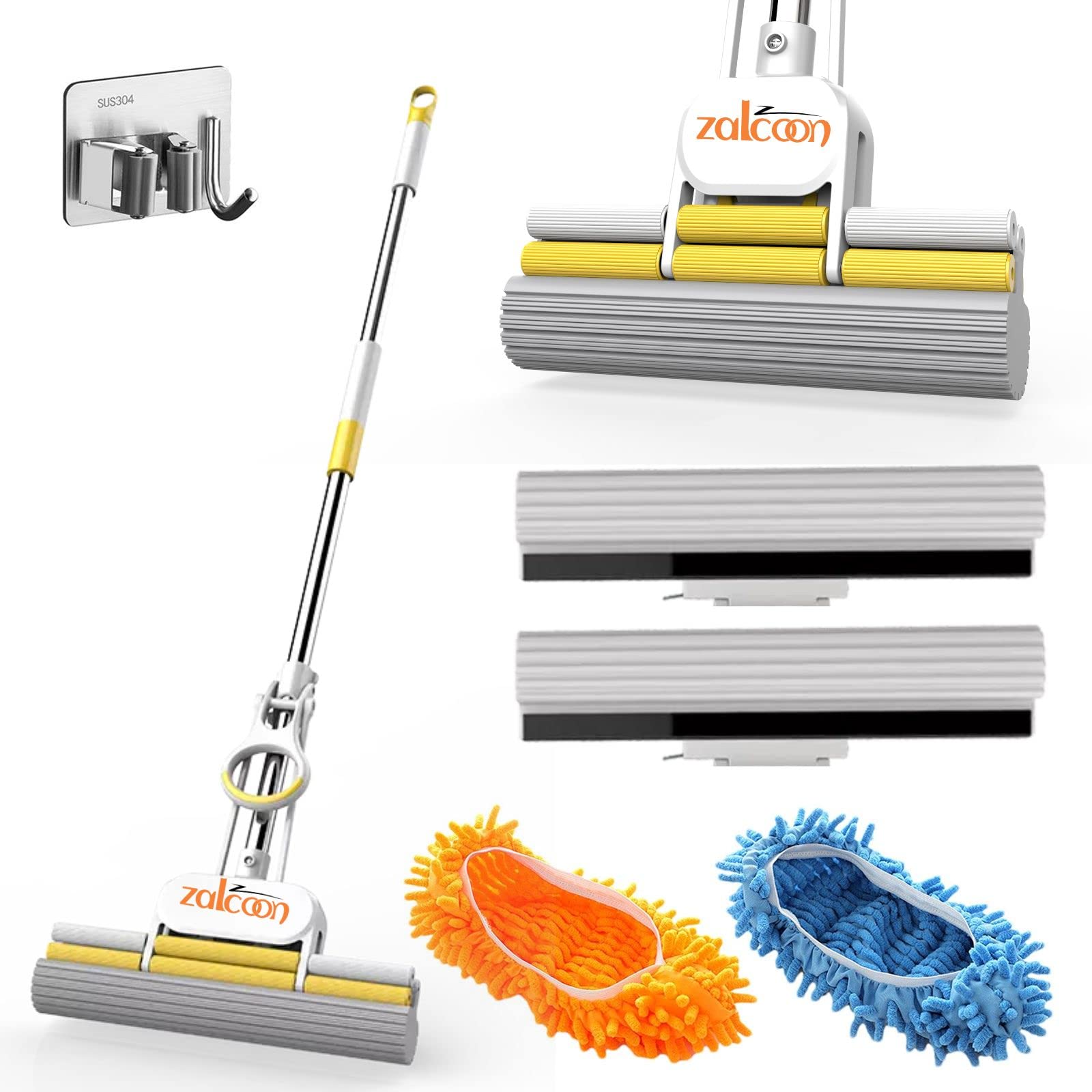 Sponsored Ad – ZALCOON PVA Quadruple Rollers Telescopic Mop 33cm, 2 Extra Super Absorbent PVA Sponge Refills, 2 Slippers & 1 Holder, Household Cleaning Tool for Kitchen, Tiles, Multi-Surface Hard Floor