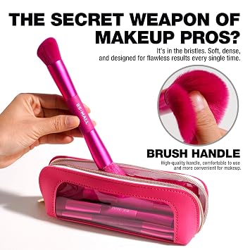 BS-MALL Double-ended Makeup Brush Set With Concealer Brush & Foundation Brush, Eyeshadow Brush- Travel-friendly Multi-purpose Brushes In Makeup Bag For Daily Use (9 PCS Hot Pink)