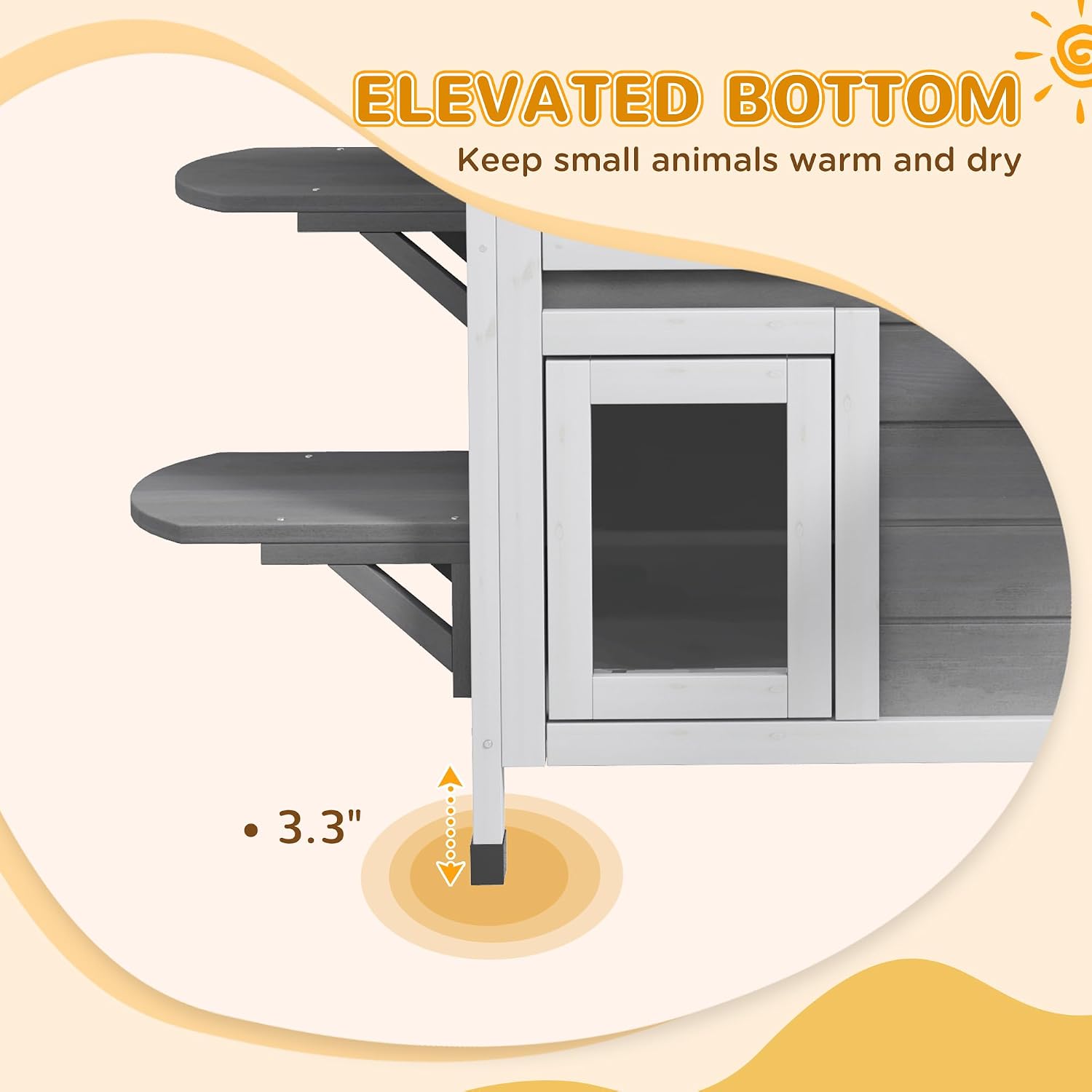 PawHut 2-Story Cat House Outdoor, Weatherproof Wooden Cat Enclosure for Feral Cats with Escape Door, Openable Roof, Jumping Platforms, Gray