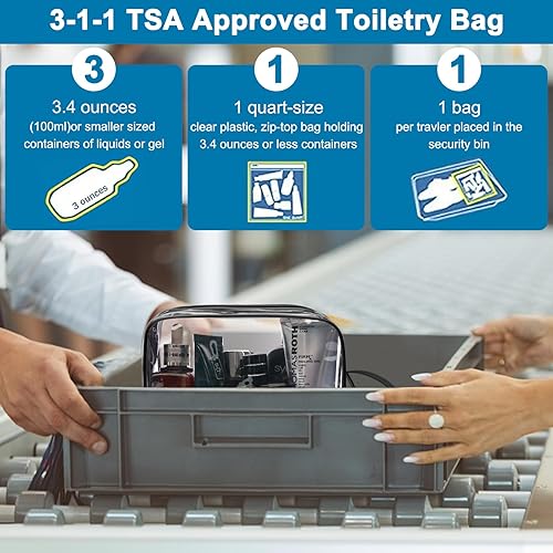 Miniatura 3 de CGBE Neceser de viaje verde aprobado por la TSA con cremalleras, accesorios de viaje de mano, tamaño de cuarto de galón, bolsa de cosméticos, bolsas