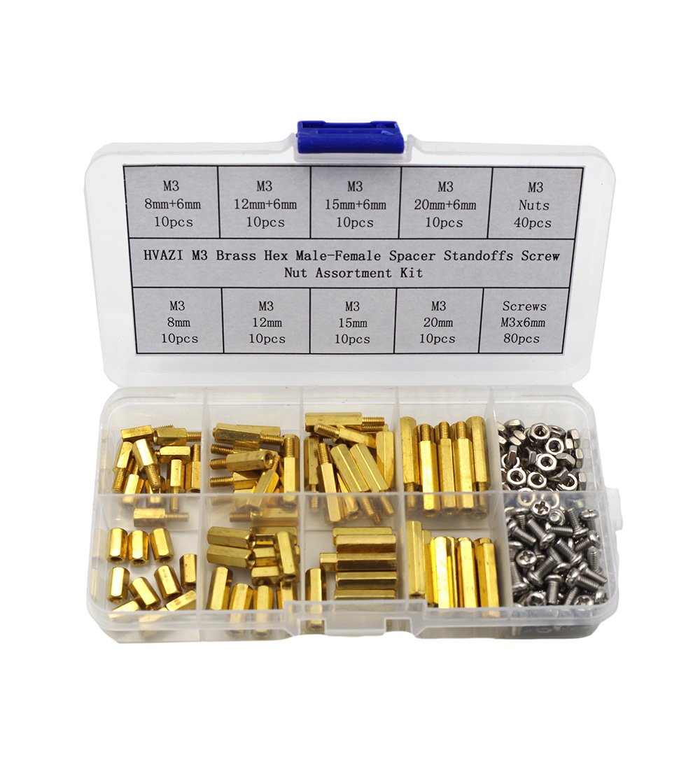 HVAZI M3 Brass Hex MaleFemale Spacer Standoffs Screw Nut Assortment