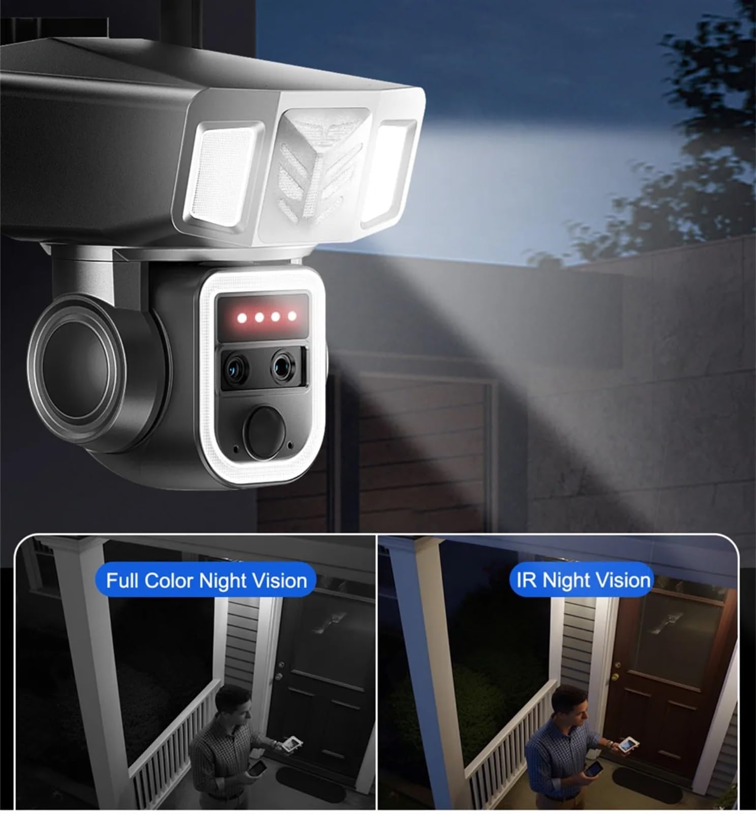 Cámara de Seguridad, Cámara Solar inalámbrica con Zoom 20X, 4MP, 4G, Tres Lentes, Panel, detección Humana, cámara de Seguridad PTZ, Impermeable(WiFi Add 64GB Card)