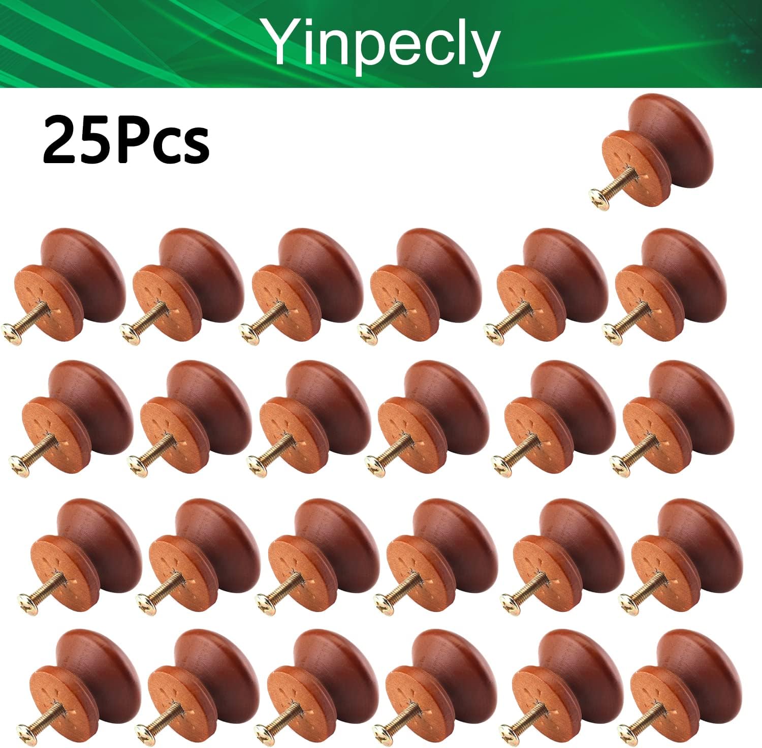 25PCS Round Wood Knobs 34x25mm/1.34"x 0.98"(DxH) Cabinet Furniture Kitchen Varnish Pulls Handles for Dresser Drawer Wardrobe Solid Wood Material
