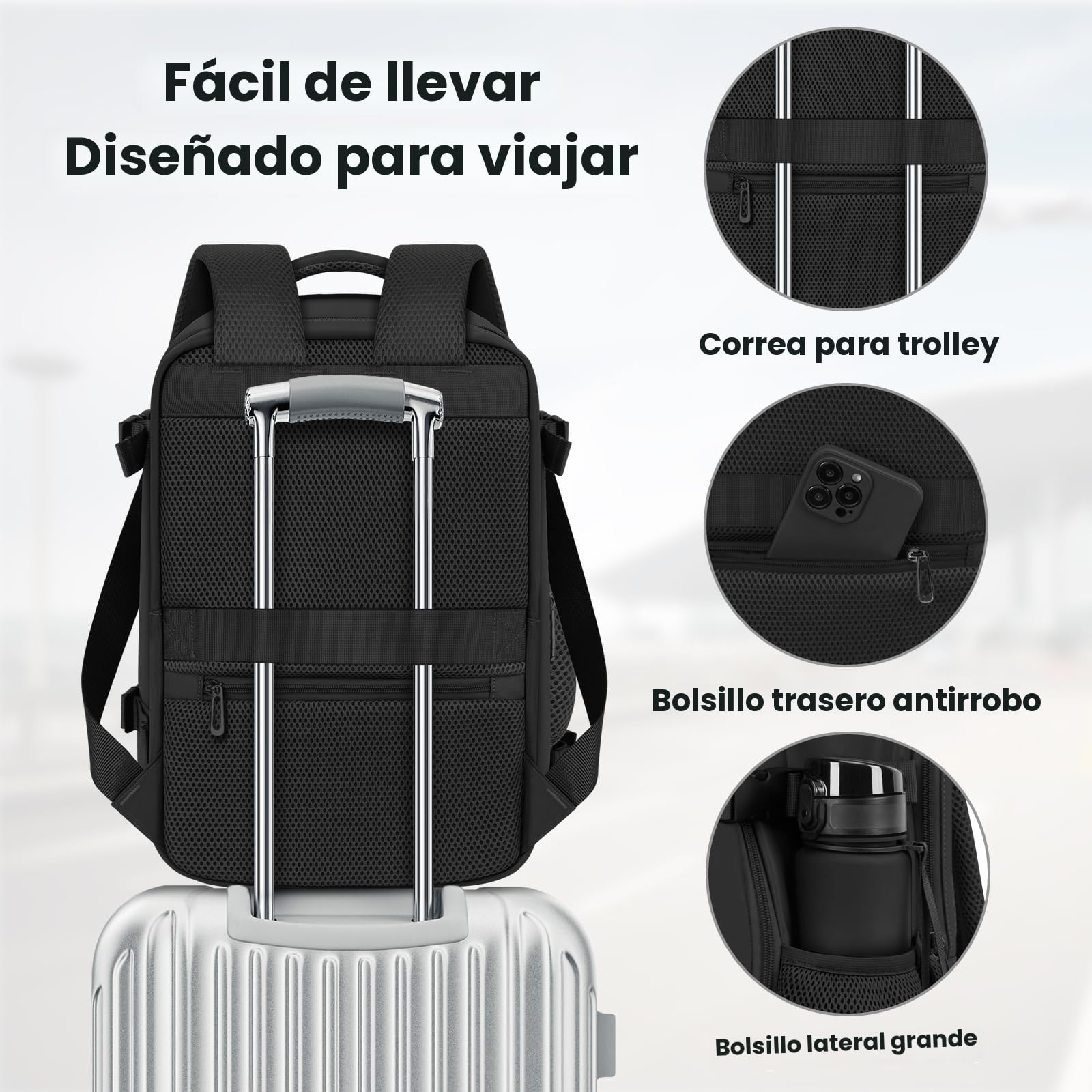 OTAHGK Mochila de Viaje Cabina Avion 40 x 20 x 25 para Ryanair Equipaje de Mano Maletas de Cabina Bolsa de Viaje Hombre Mujer mochila informal para computadora portátil -Negro