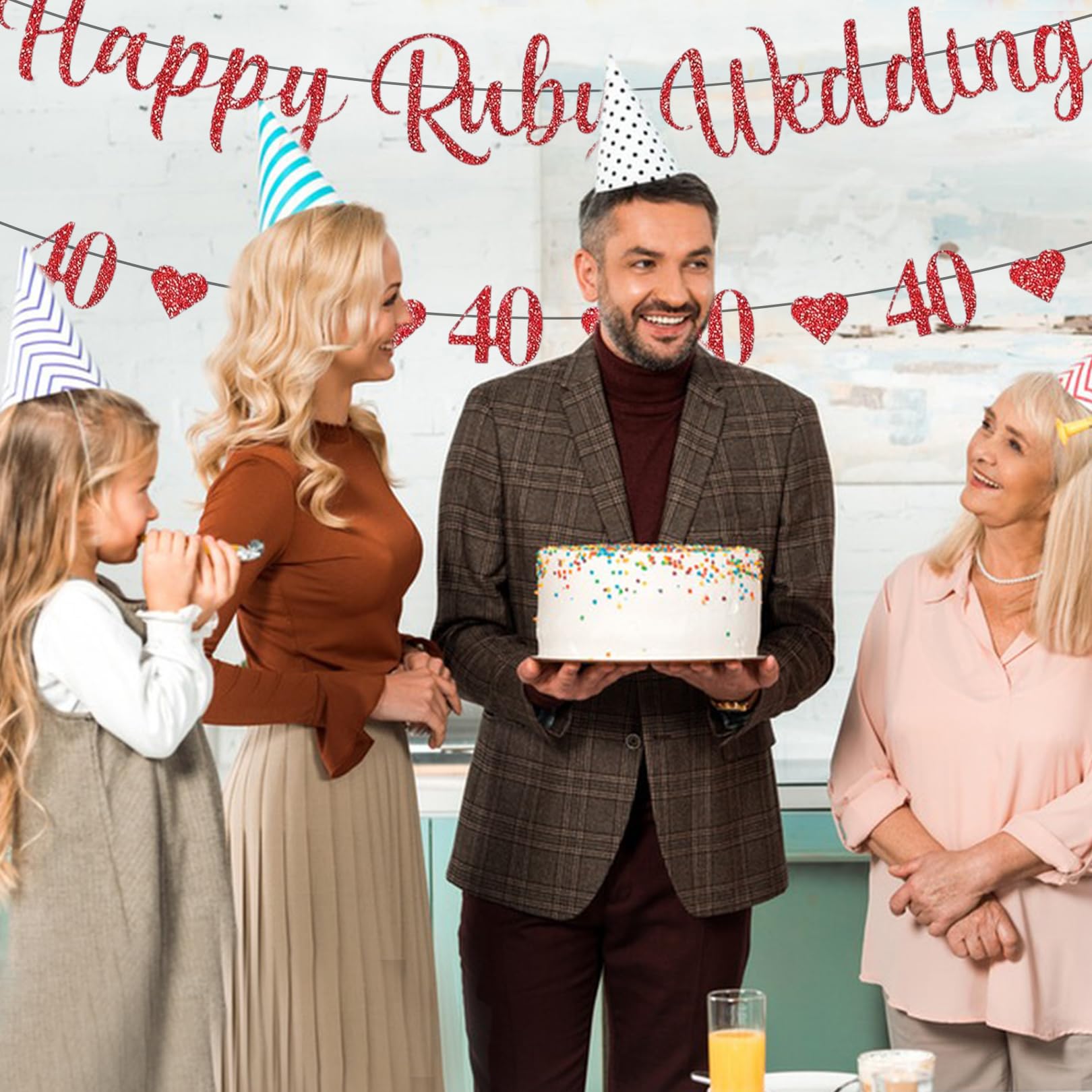 Deko-Set Zum 40. Hochzeitstag – Rubin-Jubiläum Banner Mit Wirbeln