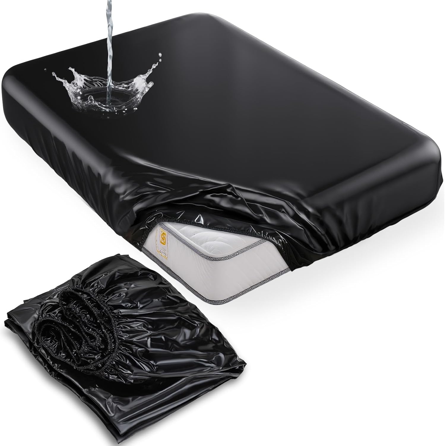 Black Vinyl Queen Mattress Protector Waterproof for Essential Oil Massage Spa, Fits 80x60in (203x152cm), Wipe Clean PVC Mattress Cover Stain & Water Proof Bed Cover Queen Fitted Sheet for Nuru Massage