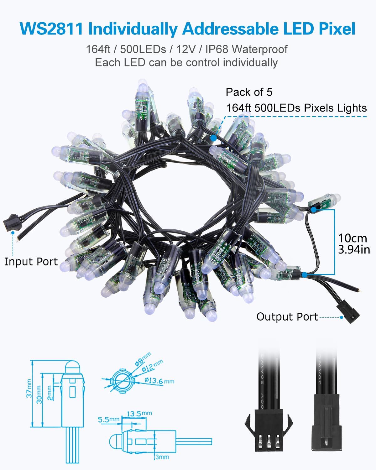 ALITOVE DC 12V Ws2811 12 mm zerstreute Digitale RGB-LED Pixel String Licht einzeln adressierbaren Runde LED-Modul 12v 500 stück