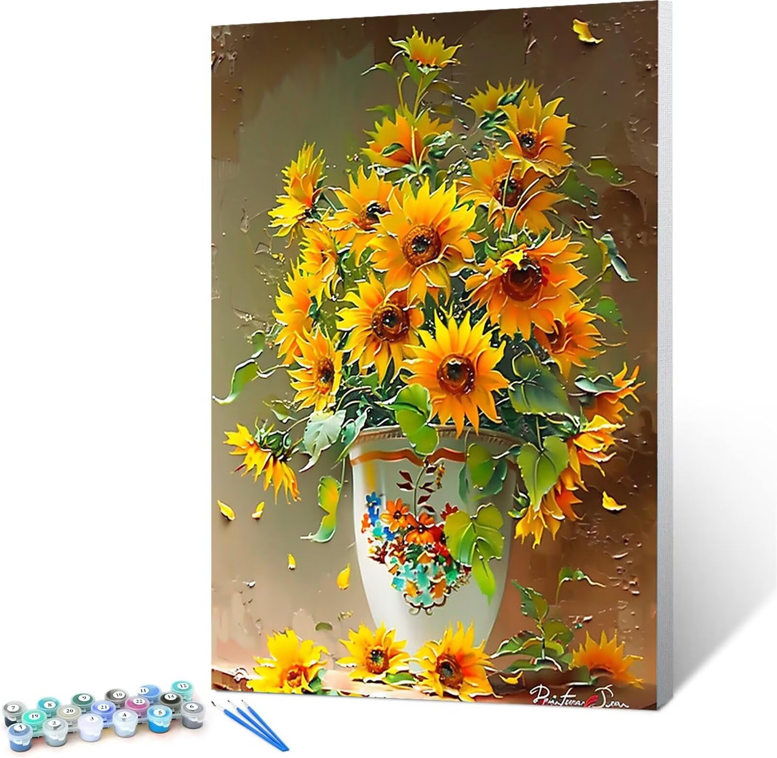 Peepezo Malen Nach Zahlen für Kinder, Erwachsene und Anfänger, DIY Sonnenblumen Malen Nach Zahlen für Mädchen und Jungen, Vase Zentimeter, Ohne Rahmen - Kinder ab 6 Jahren 60x80cm (mit Rahmen)