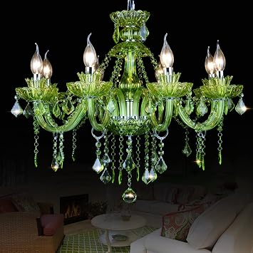 Braiton LED Crystal Glass Chandelier K9 Crystal Chandelier Candle Pendant Lamp Living Room Ceiling Lighting with Adjustable Height for Dining Bedroom Hallway Entry,Green,8 Lights
