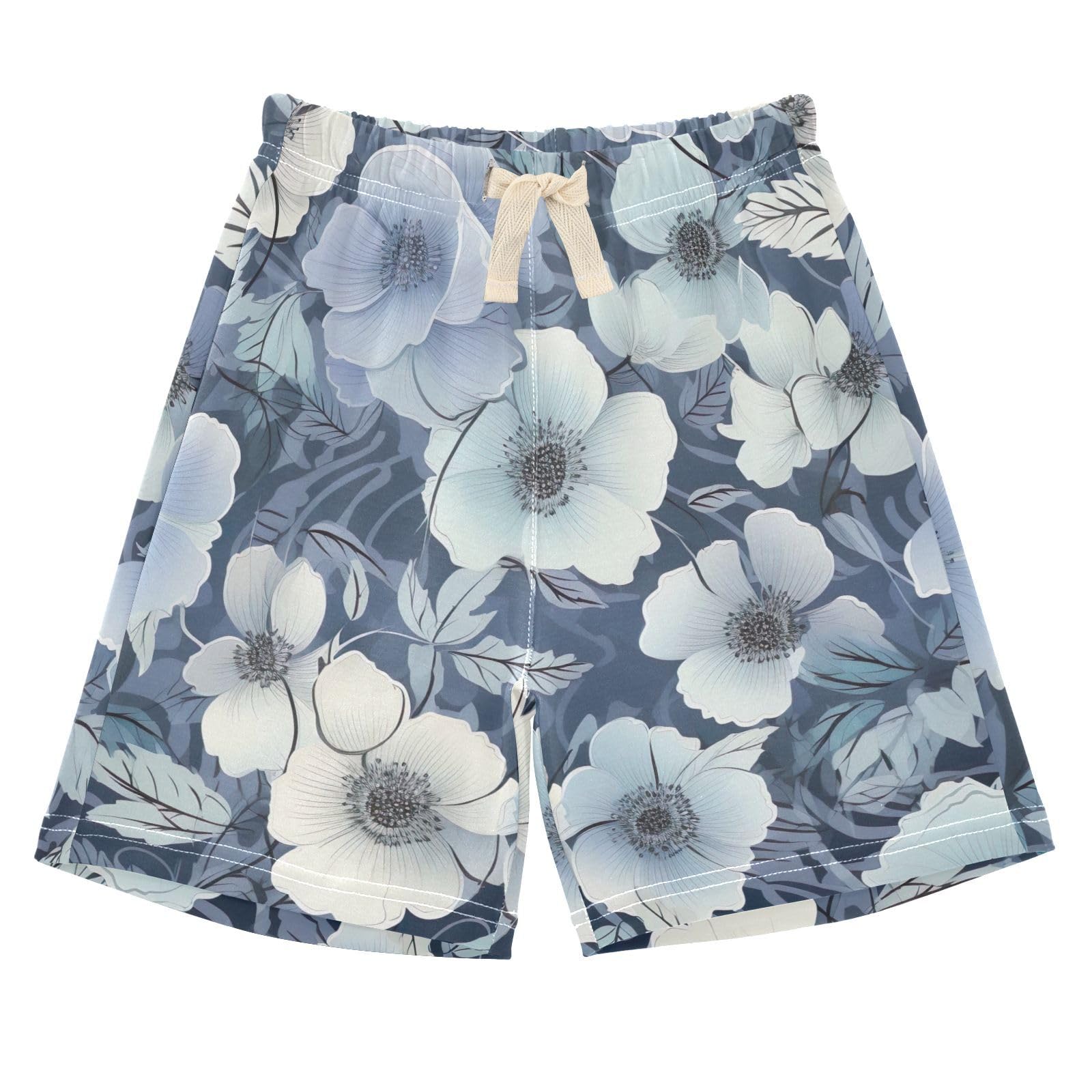 innewgogo Floral Poppy Flowers Blue Toddler Baby Boy Girl Cotton Pull-On Shorts Elastic Waist Beach Summer Shorts Kids Pants 2T