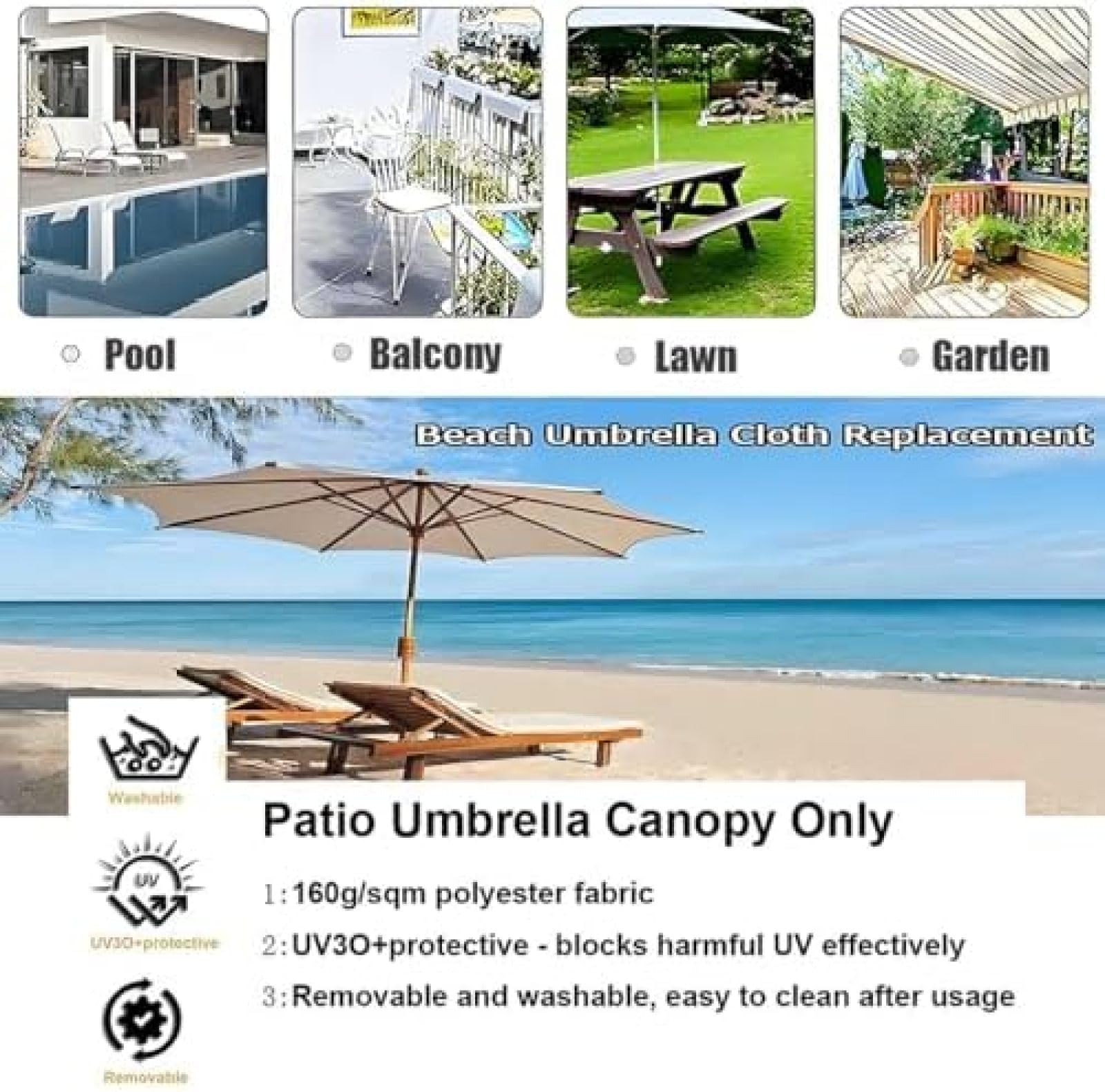 Tela de Repuesto para Sombrilla, 6 Varillas Redonda Resistente al Agua, Tela anti rayos UV para patio y exteriores,Naranja,300 cm