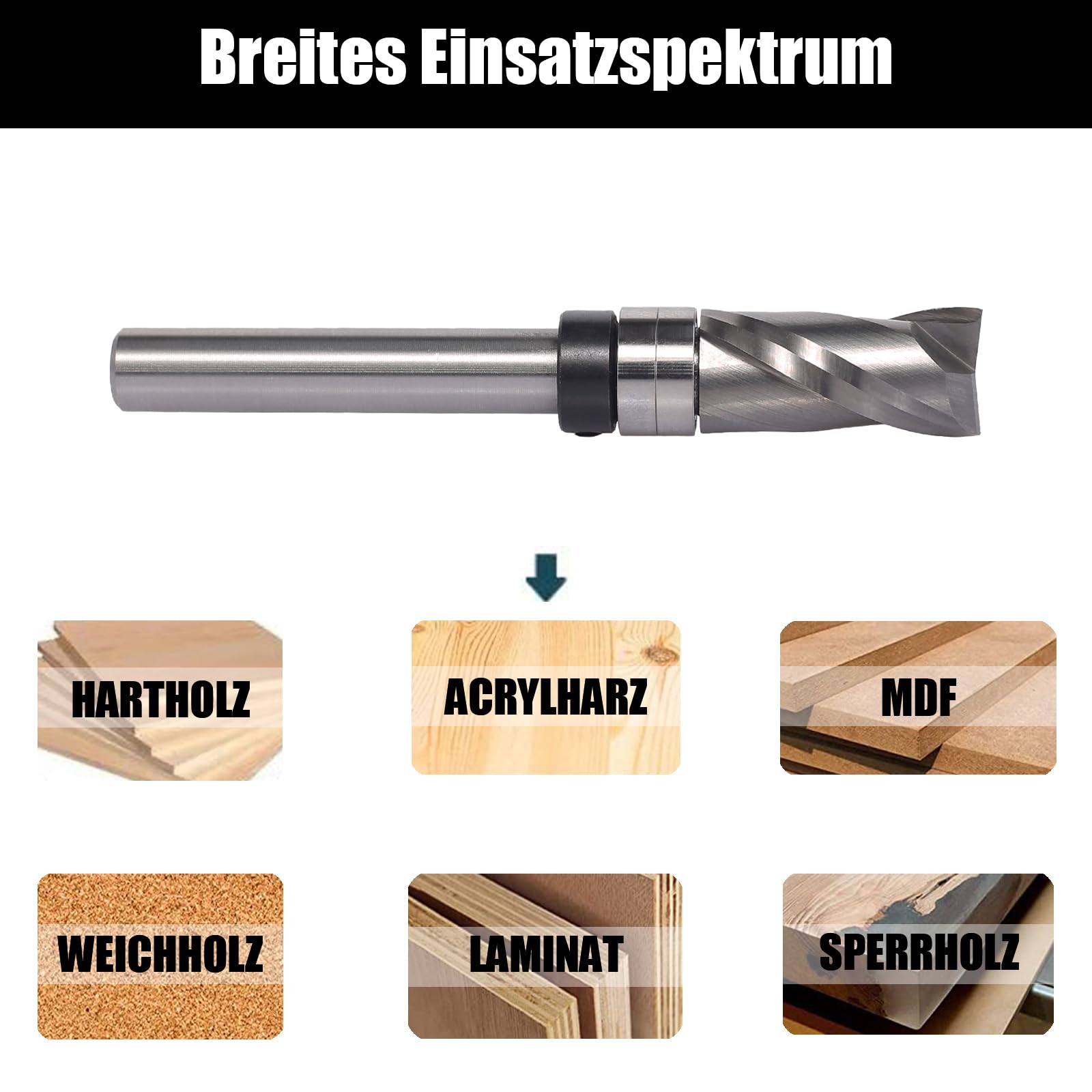 Fresa de enrasado en espiral de 8 mm, fresadora en espiral para fresadora superior, diámetro de corte de 12 mm, longitud de corte de 25,4 mm, ranura en espiral, rodamiento de bolas inferior
