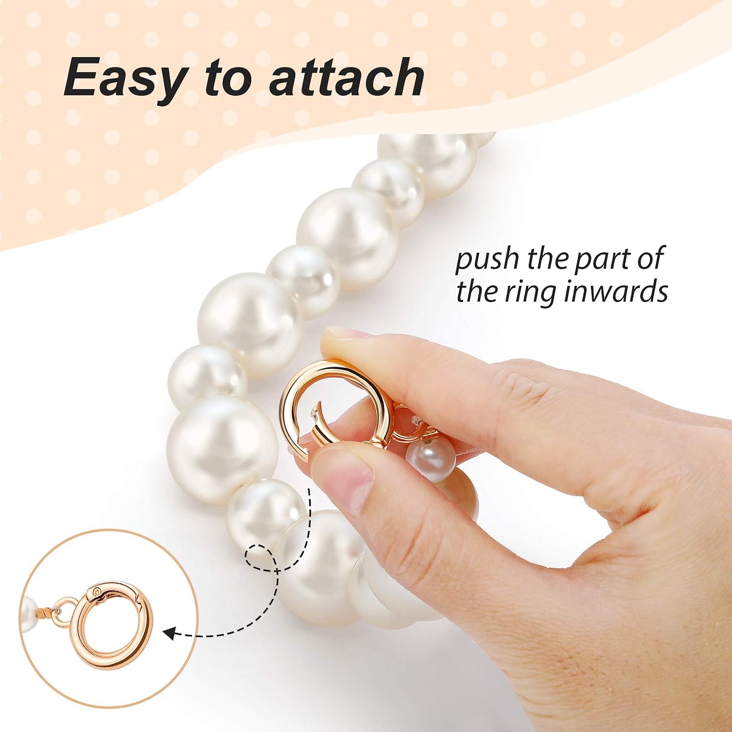 2 Pieces Large Imitation Pearl Bead Handle Chain Short Handbag Purse Chain Replacement Bag Chain Accessories with Golden Clasp for Purse Bags Women (2.5 cm, 1.8 cm, 2 cm, 1.4 cm)