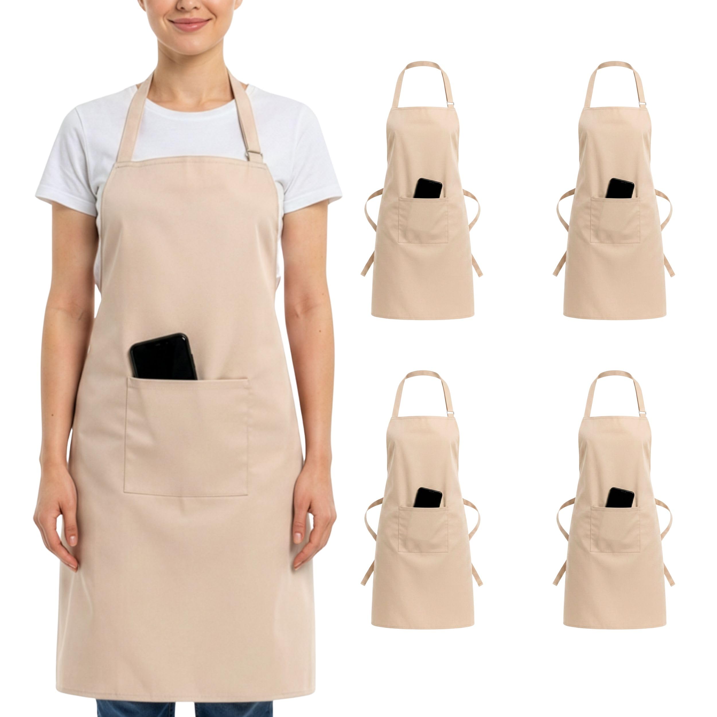 Kochschürze 4er SET Küchenschürze Baumwolle Schürze mit Tasche