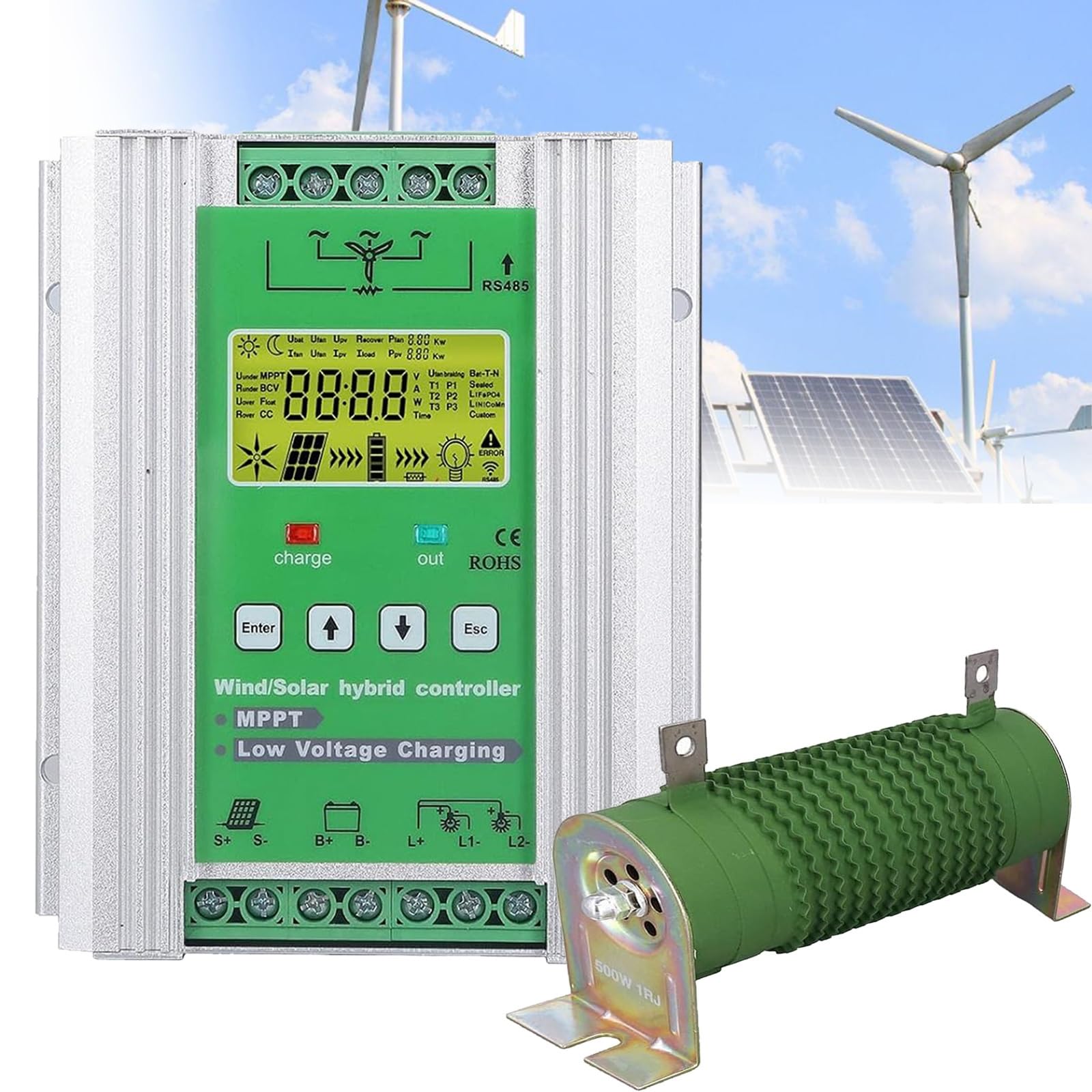 AZQOHMIS 8000W MPPT Wind Turbine Solar Charge Controller 12V/24V/48V with LCD Display & Dump Load for Wind Generator & Solar Panel - Ideal for Wind Solar Hybrid Systems