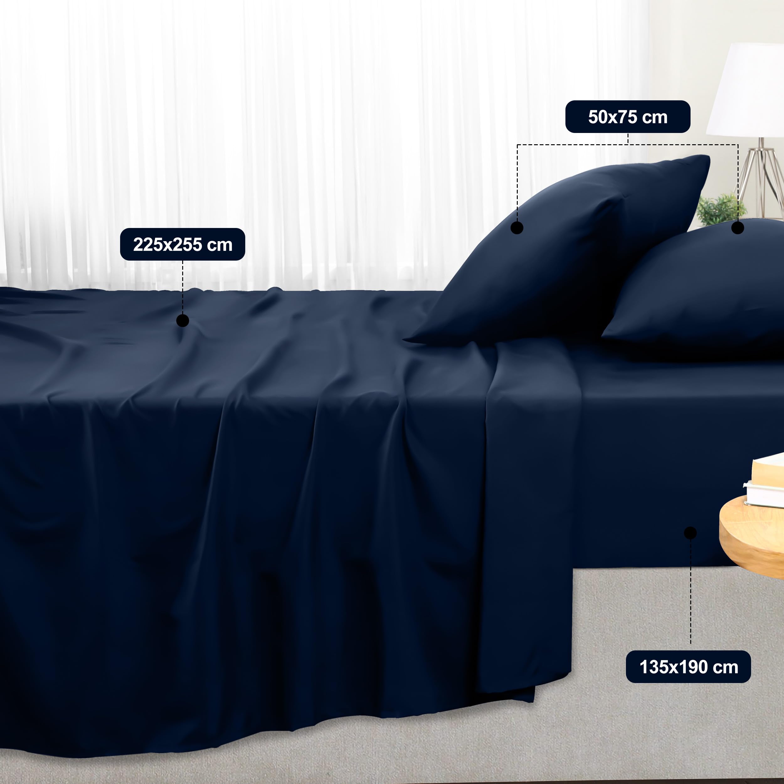 Utopia Bedding - Set Lenzuola Letto Una Piazza e Mezza 4 Pezzi 135x190 cm - Spazzolata Poliestre di Microfibra - Oeko-Tex Certificato - Lenzuolo con Angoli, Lenzuolo Piatto e 2 Federe 50x75, Blu Navy