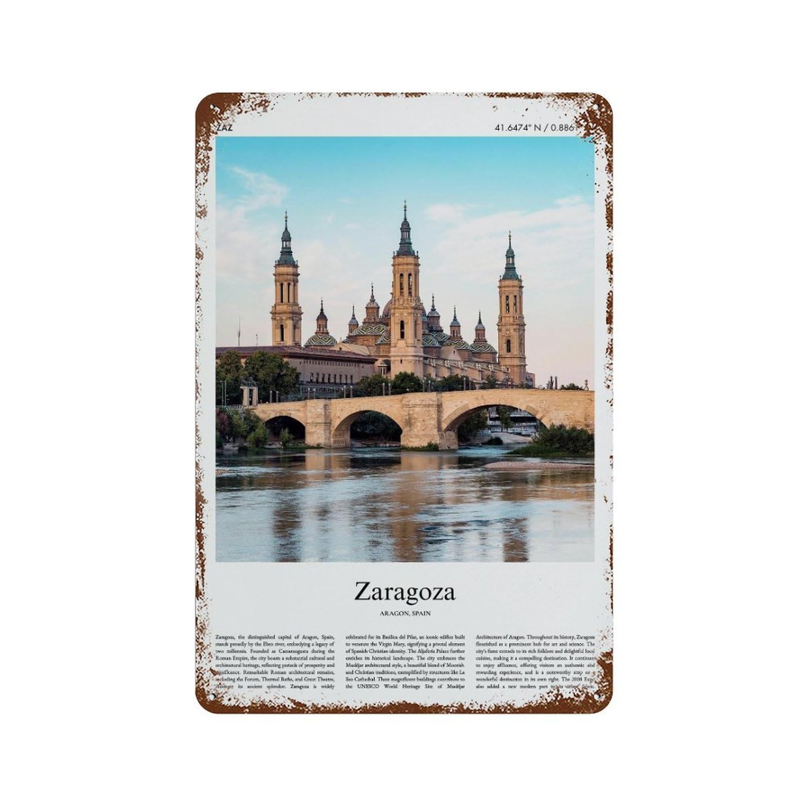 xiaoxiaoshen Zaragoza Aragon, Spain City Scenery Wall Decor Art Metal Tin Poster Modern Home Decor Art Home Bar Shop Decorations Vintage Sign 30x20cm