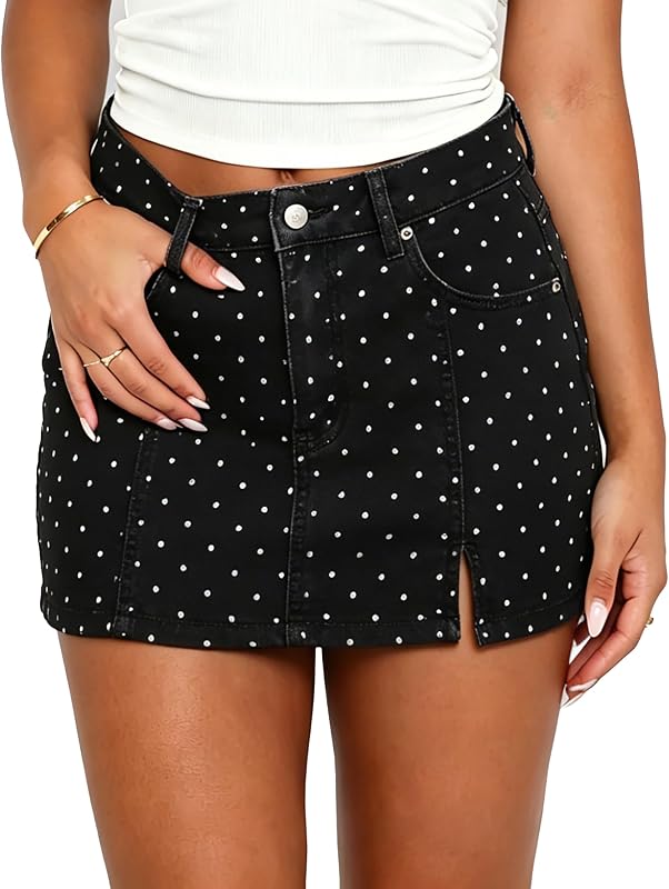 POTILI Minifalda vaquera para mujer con abertura lateral Y2K pollera vaquera de verano