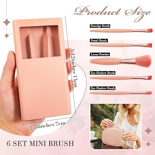 Miniatura 2 de FoldTier 6 juegos de brochas de maquillaje de viaje, mini cepillo de maquillaje de regalo de dama de honor, cepillo de maquillaje portátil, mini