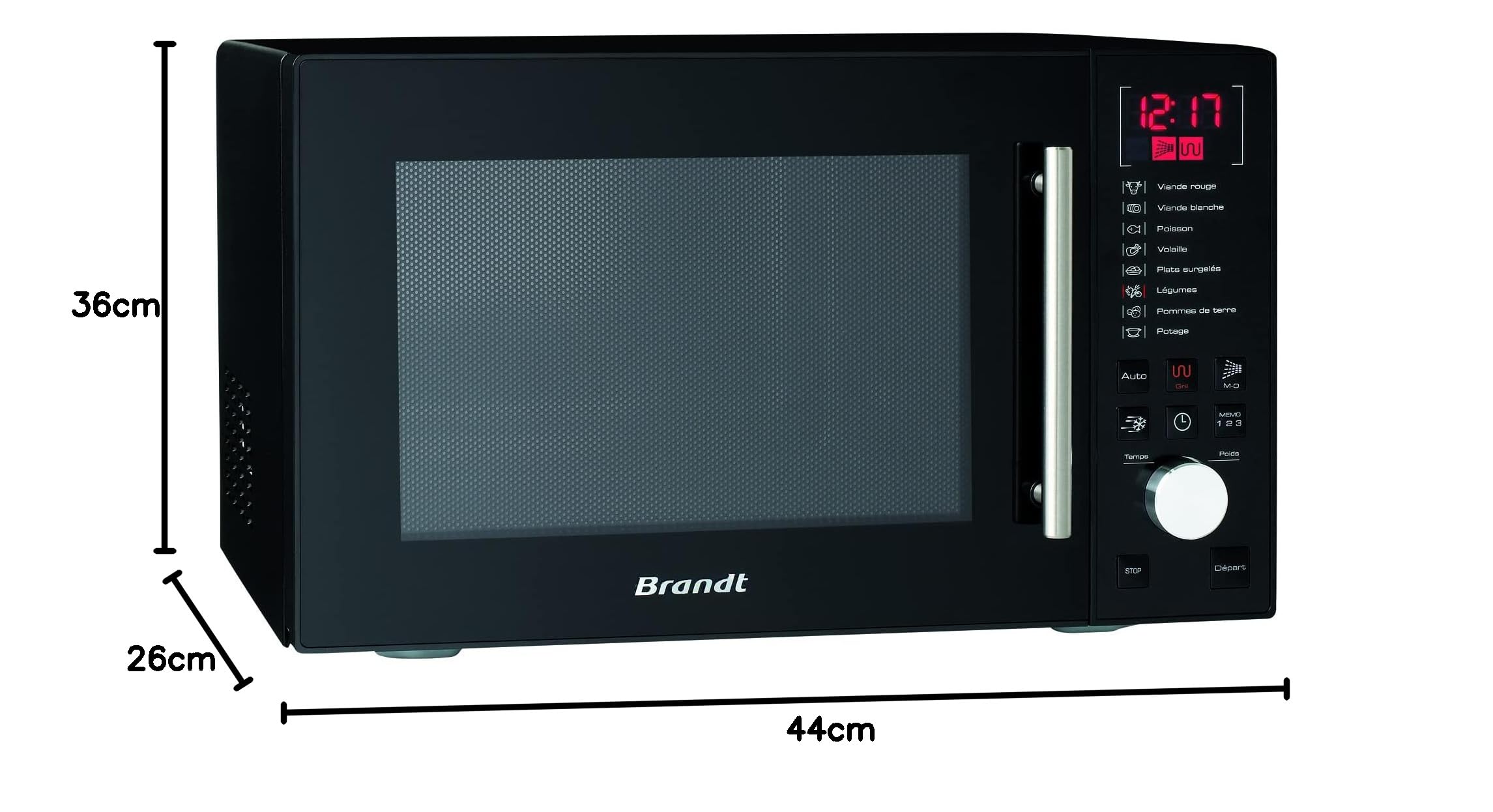 Brandt GE2607B - Micro-ondes pose-libre - 8 Autoprogrammes - Mode Décongélation - 26L - 900W - Gril : 1000W - Noir