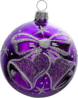 Jingle Bells Hand Blown Glass Purple Christmas Ball Ornament