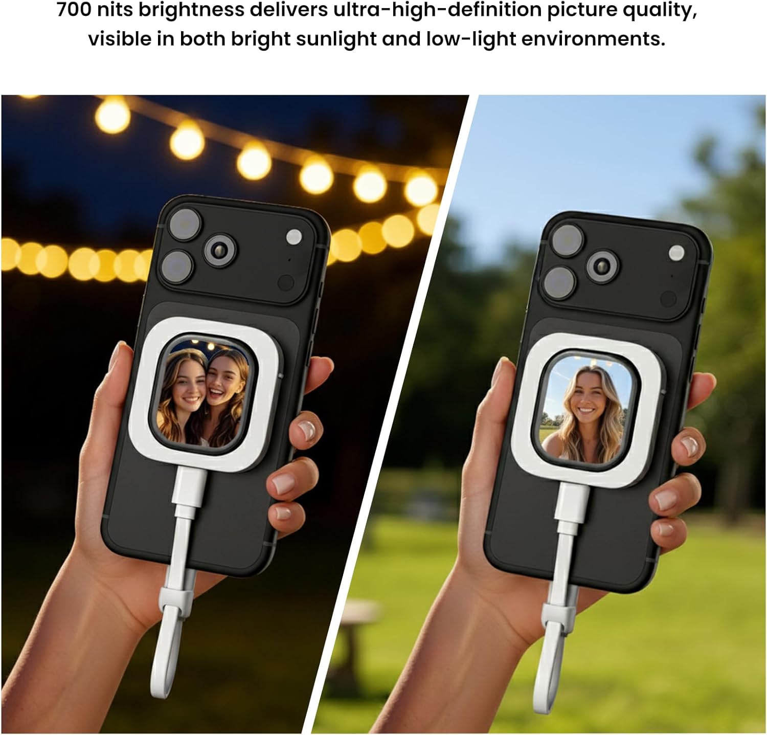 Phone Vlog Selfie Monitor Screen, Exclusive Outdoor AMOLED HD Display, Sunlight Visible, Fully Unlock Your iPhone Rear Camera for Vlogging, Recording, and Live Streaming, Compatible with iPhone