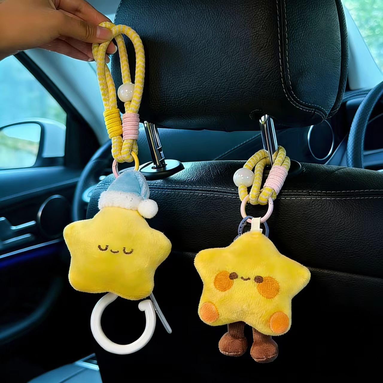 Car Seat Headrest Hook 2 Pack Hooks Hanger Storage Organizer Universal for Handbag Purse Coat, Cute Car Accessories for Women (Star Pig)