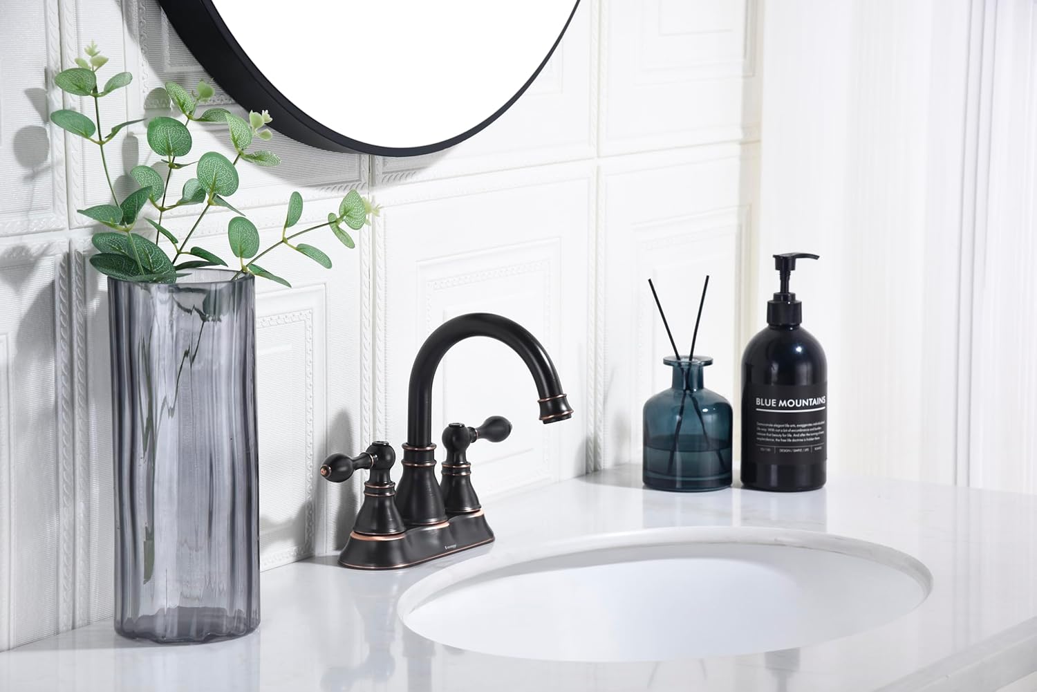 Bathroom Faucets, Centerset Lavatory Sink Faucet with 2 Handle, 3 Hole, Overflow Pop Up Drain & 4 Inch 360° Swivel Spout, F-4501-NB (Oil Rubbed Bronze)