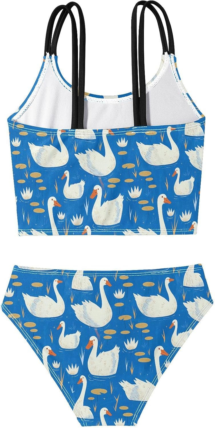 visesunny Girls Two Piece Swimsuits Swan Blue Pond Girl's Bikini Sets Bathing Suits for Girls Size 5-12Y