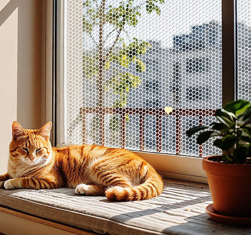 Plastic Fence Mesh Cat Safety Net,White Anti-Fall Balcony Protection Guard Window Isolation Netting,Reinforced Stair Patios Balcony Railing Mesh (1.2cm Hole Spacing,70x300cm)