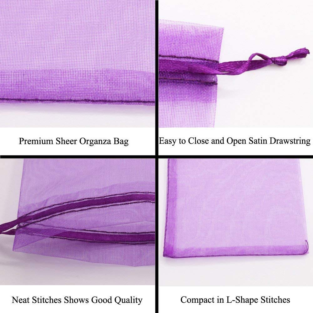 Sachets Pochettes Cadeau En Organza - VIDÉ POCHE - 100PCS - 7x9cm - Violet Foncé - Mixte