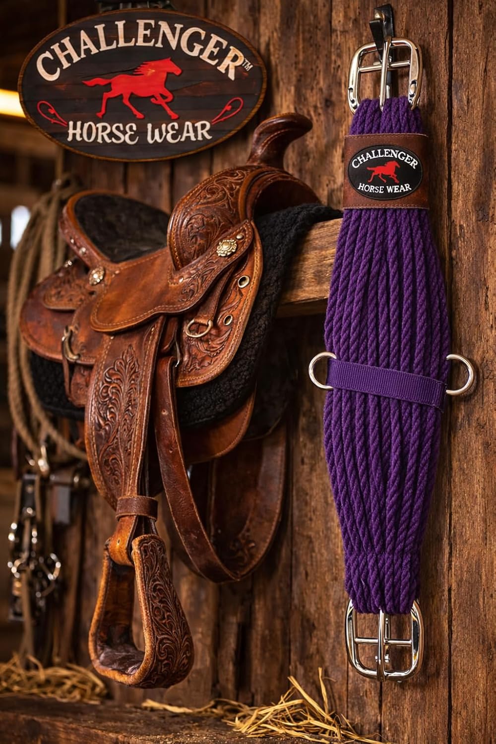 CHALLENGER 32" Western 27 Strand Double Weave Purple Mohair Roper Cinch 97RT07PP-32