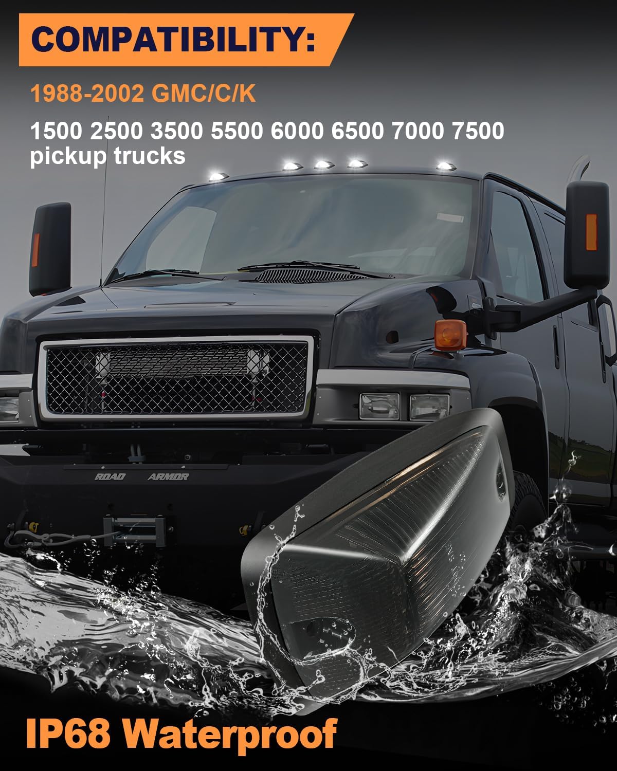 5PCS LED Cab Roof Marker White Lights Compatible with 1988-2002 Chevy GMC CK 1500 2500 3500 5500 6000 6500 7000 7500 Pickup Trucks, Top Clearance Marker Light, Roof Running Light Assembly