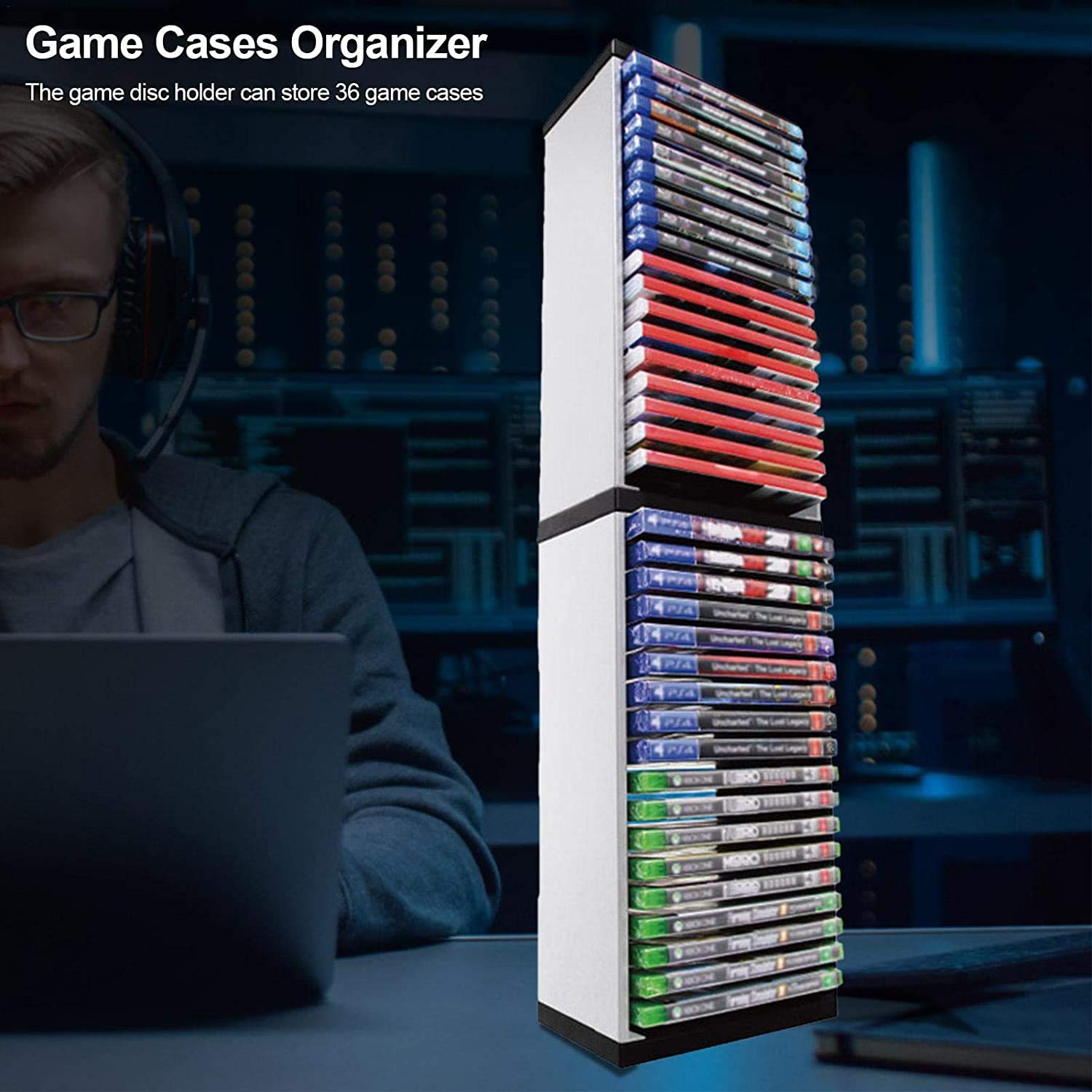 Eddrence Games Storage Tower, Black Plastic Video Game Storage for PS4, PS5, Xbox Series X, Nintendo Switch, 36 Game/DVD Rack
