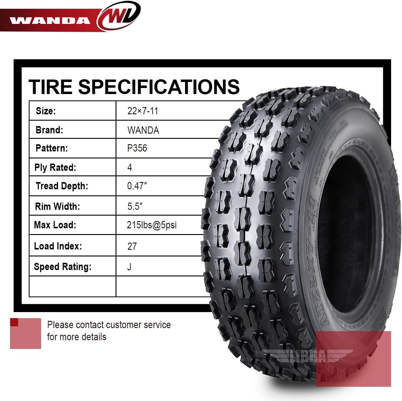 WANDA Sport ATV Tires AT 22x7-11 22X7X11 GNCC (Grand National Cross Country) Race Tires for Honda Recon 250 Suzuki Ozark 250 (Set of 2)