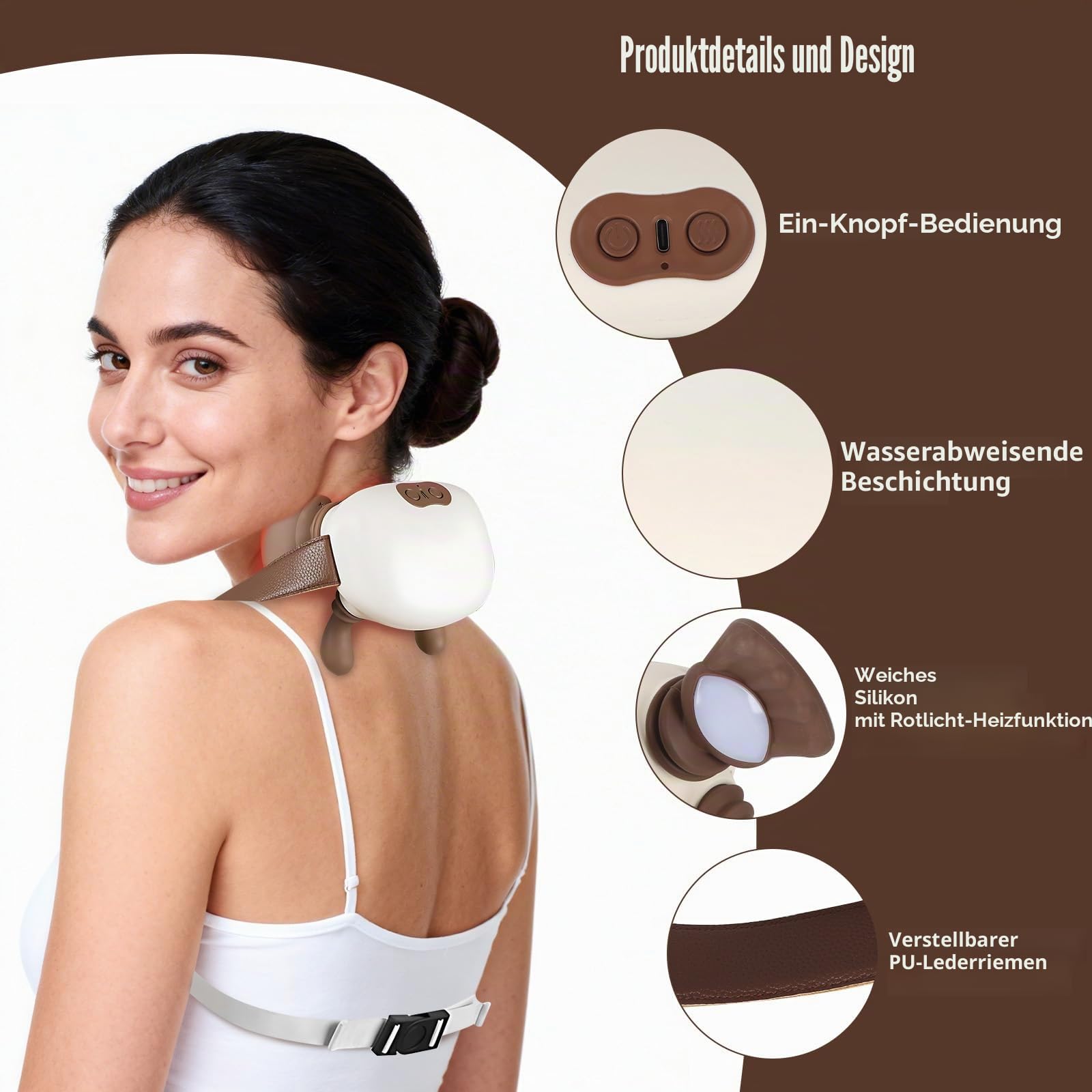 Shiatsu Massagegerät Nacken, 4D Hand Nackenmassagegerät mit Wärme, Kabellos Elektrische Nackenmassagegeräte, 3 Modi & 2 Heizstufen Nackenmassage, Geschenke für Frauen Männer Muttertag