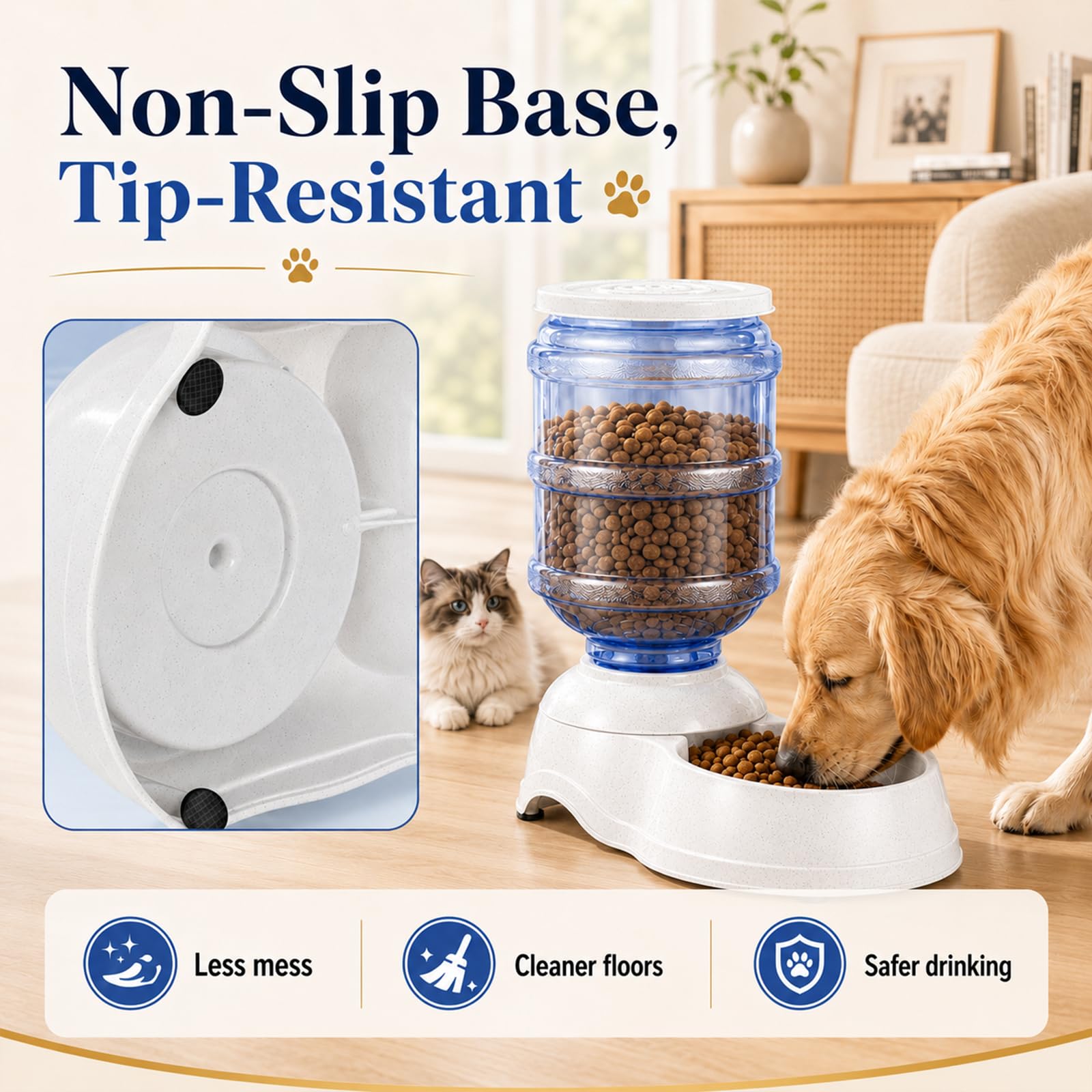 Leptzoa Automatic Dog Feeders - Gravity Dog Cat Feeder Dispenser, 3 Gallon Capacity, Large/Small Dogs & Cats, Gray, Pet Feeder Dispenser 3