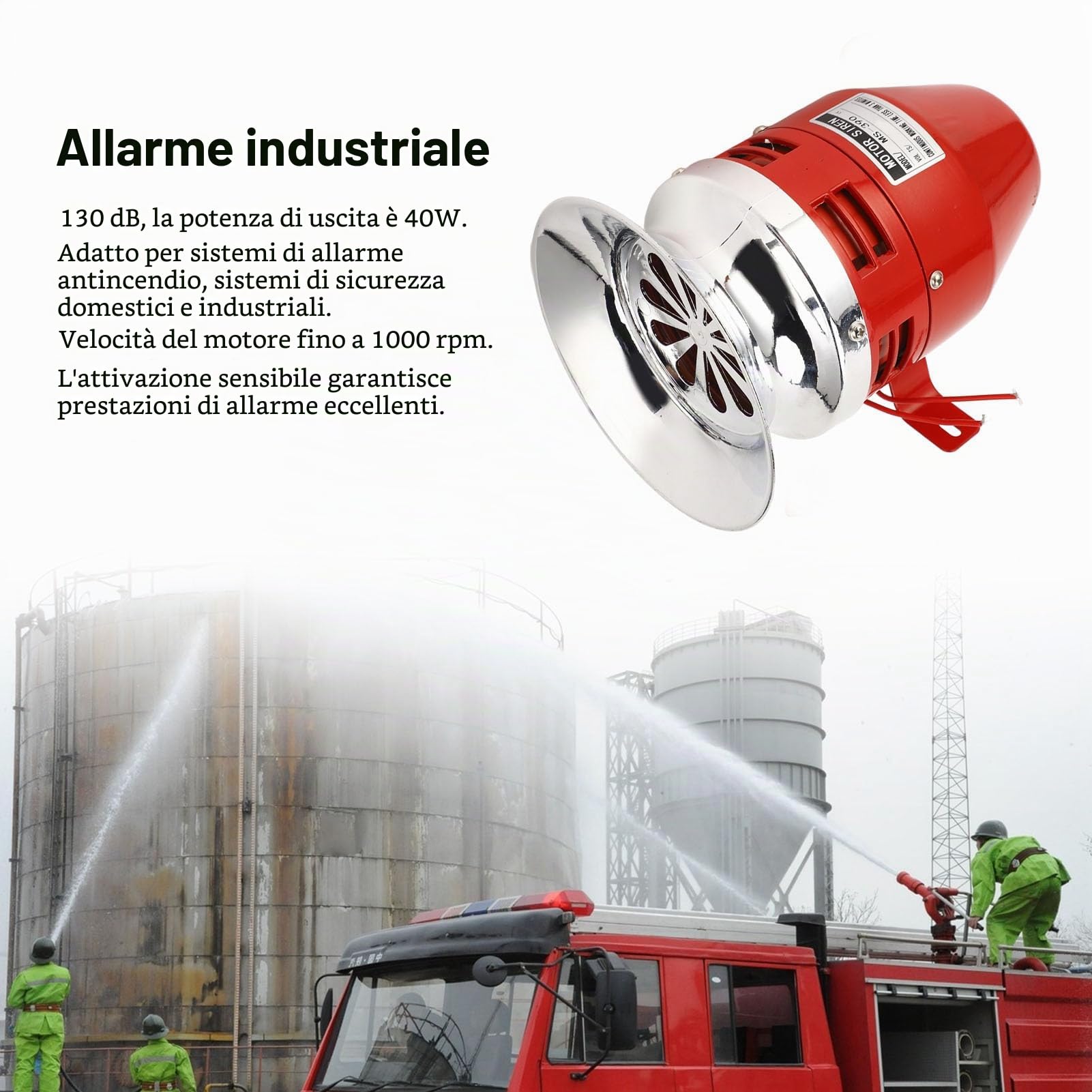 Sirena di allarme industriale, 130 db, 40 W, sirena di sicurezza industriale, allarme di emergenza per interni ed esterni per casa, residenziali, industriali, negozi