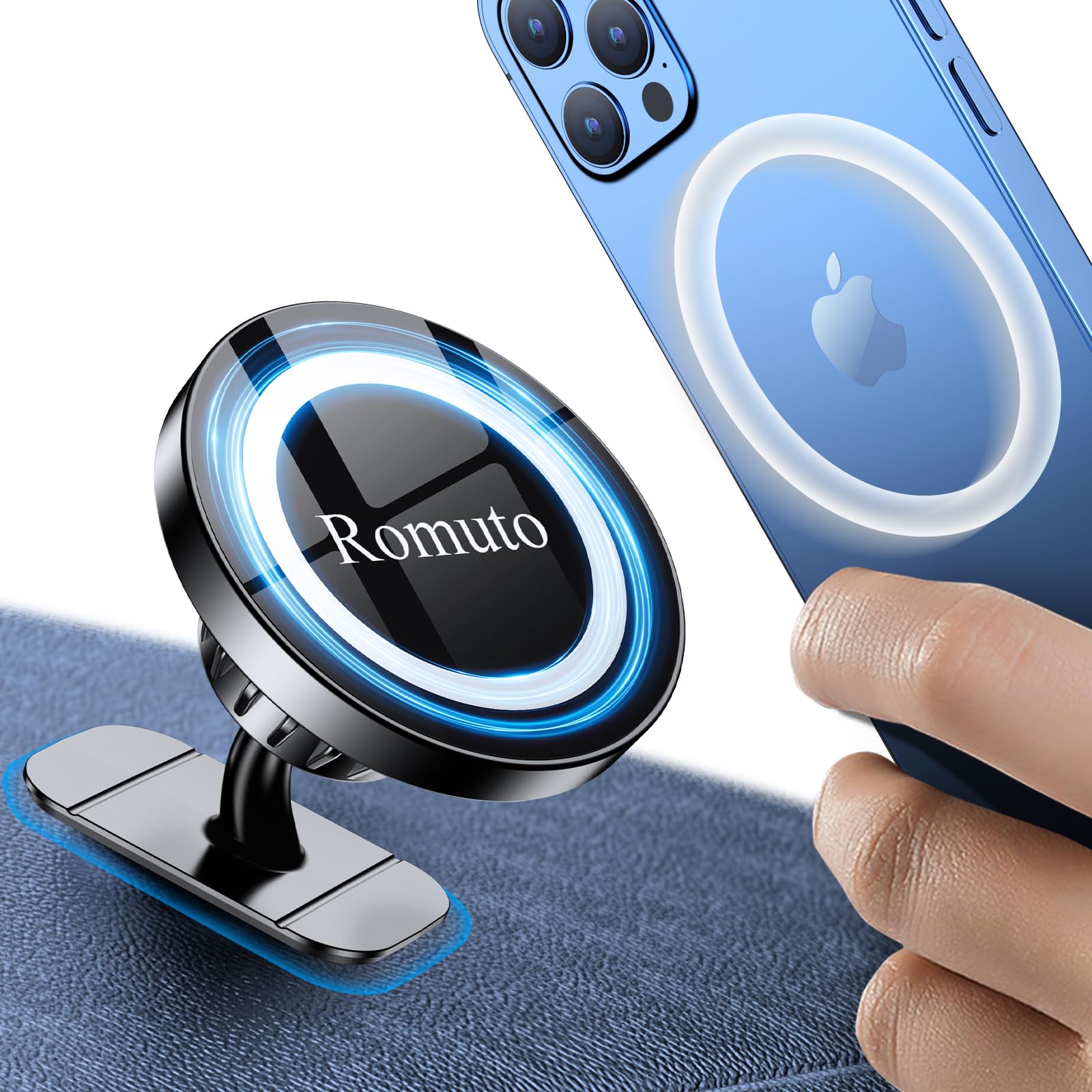 【 Paquete de 2】 Soporte magnético para teléfono para salpicadero de coche [imán fuerte] [4 placas de metal] Soporte magnético para iPhone para coche, rotación de 360°, soporte universal para