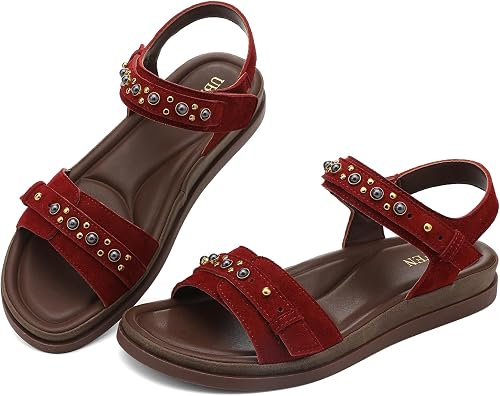 UBFEN Womens Sandals Comfortable Arch Support Steel Beaded Flat Sandals with Bac