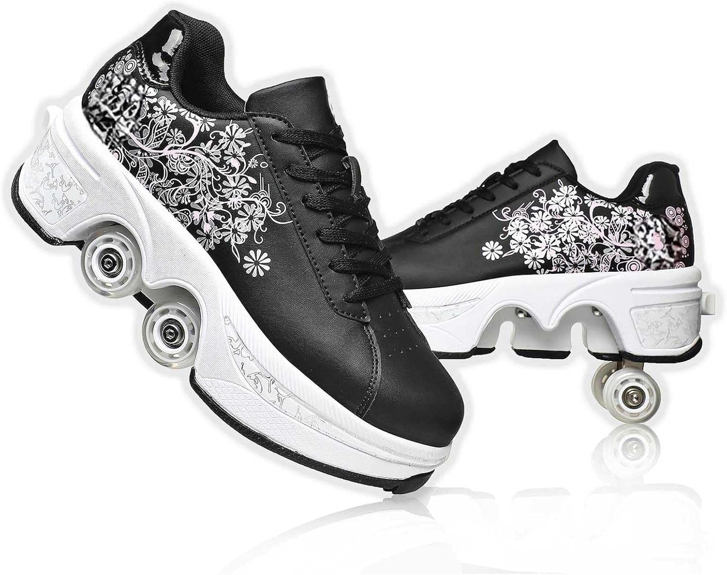 Roller Skate Shoes for Women - Double-Row Deform Wheel Automatic Walking Shoes with Retractable Wheels for Outdoor Fun & Fitness