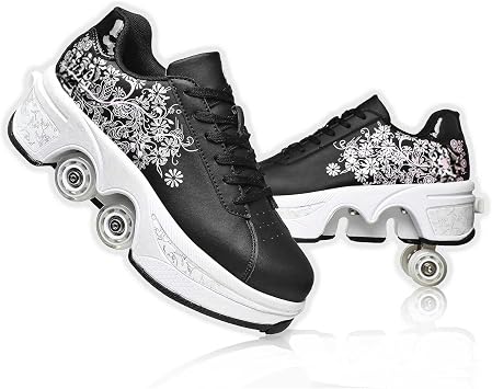 Roller Skate Shoes for Women - Double-Row Deform Wheel Automatic Walking Shoes with Retractable Wheels for Outdoor Fun & Fitness