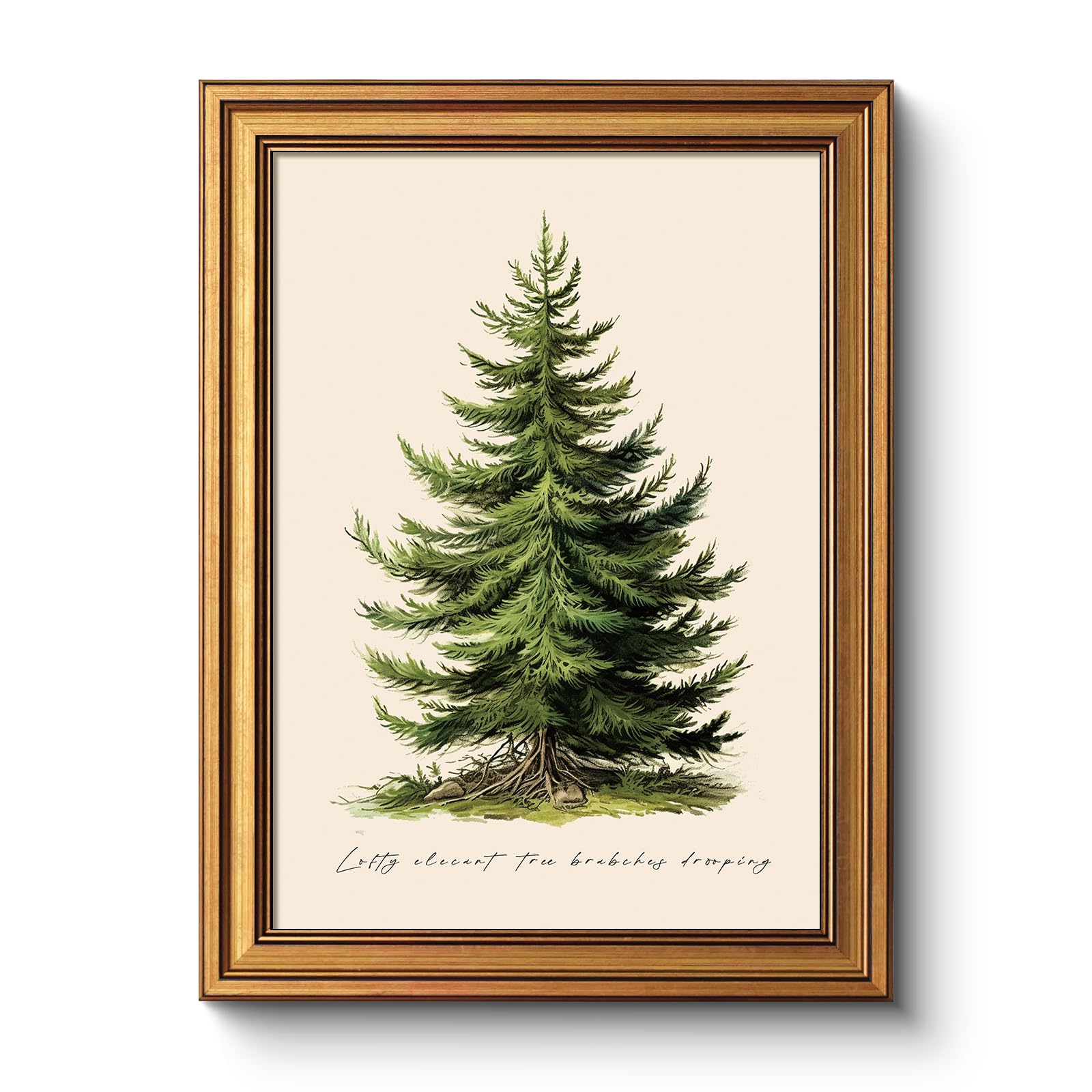 WHASAYART Gold Framed Vintage Wall Art Pine Tree Print for Living Room Plant Wall Pictures Botanical Pine Tree Painting Shelf Decor Cottagecore Room Aesthetic Farmhouse Decorations Gift