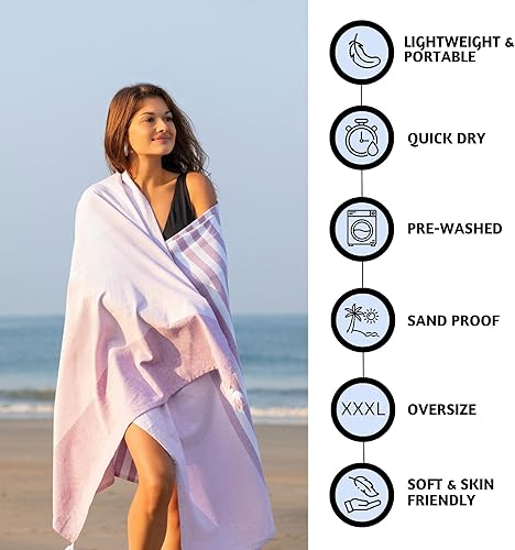 Miniatura 2 de Folkulture Toalla de playa turca, toalla de playa turca, toallas de playa a rayas de 40 x 72 pulgadas de gran tamaño con bolsa de mano, toallas de
