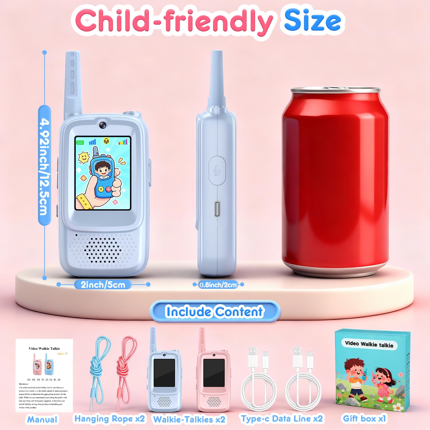 Pourbibi Talkie Walkie Enfants,Talkie Walkie Vidéo, Portée de 400 Mètres et 4 Effets Vocaux,Jouet pour les Enfants de 3 à 12 Ans, Idéal pour les Activités de Plein Air et le Camping, Haute Performance