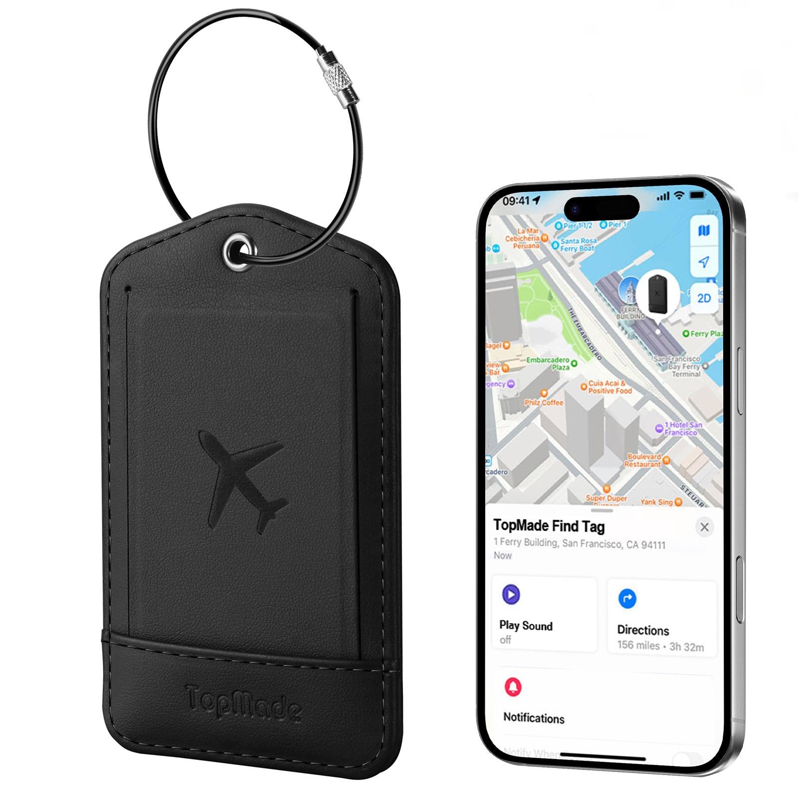 TopMade Smart Luggage Tag with Find My, Premium Leather Luggage Tags for Suitcase, Travel Bags, Backpacks, Anti-Lost Suitcase Tag Tracker for Travel