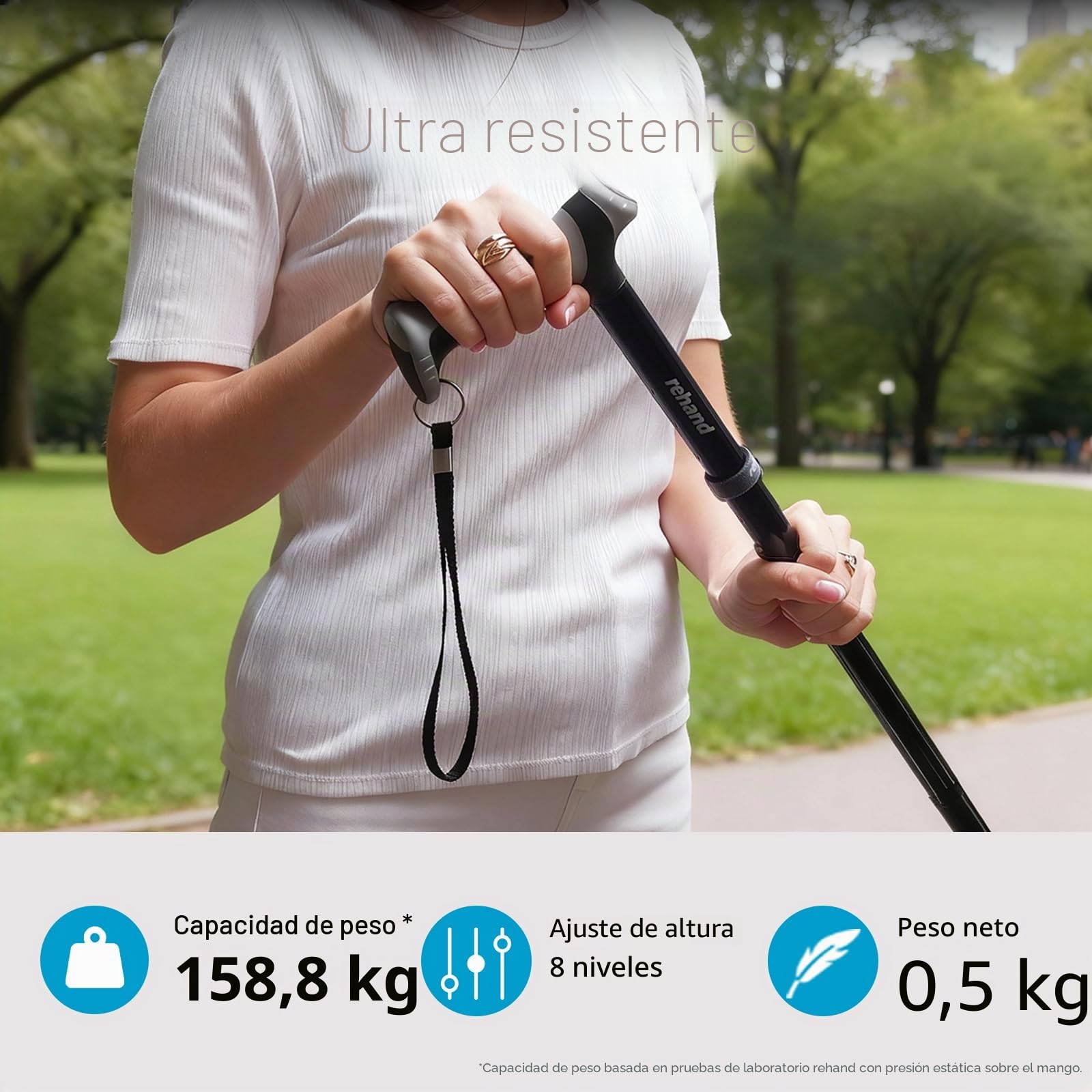 Rehand Bastón Plegable Todo Terreno, Bastones para Mujeres y Hombres, con Punta Giratoria y Ayuda de Movilidad de Alta Resistencia, Bastón Ajustable para Ancianos y Mujeres