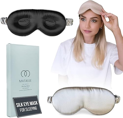 Máscara de ojos de seda Máscara de ojos contorneada 3D para dormir, antifaz para dormir con correa de seda ajustable para mujeres, hombres, sin